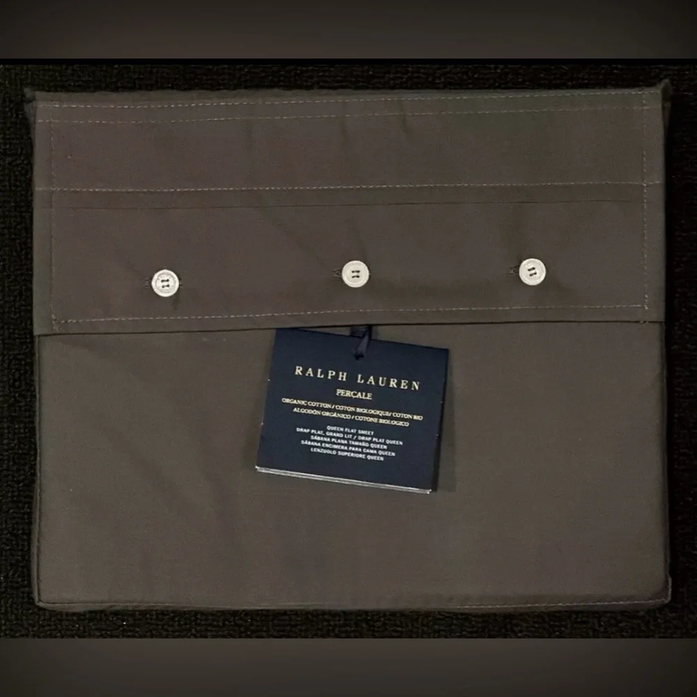 $175 NEW RALPH LAUREN HOME QUEEN FLAT SHEET PERCALE ORGANIC COTTON LOFT GRAY